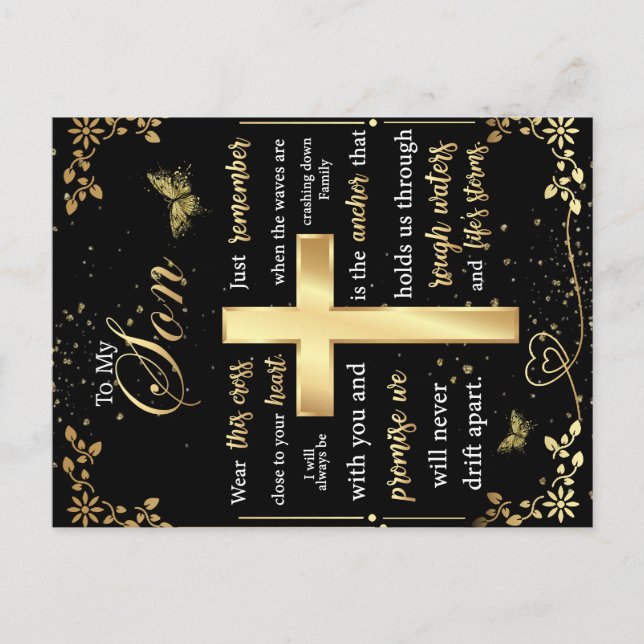 Till min son Gift, Butterfly Älskare, Blommigt Son Meddelande Vykort (Framsida)