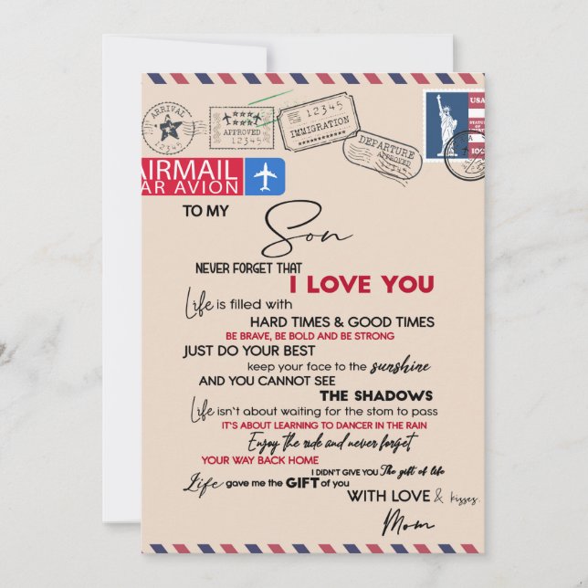 Till min son Gift, Mamma och son, Kärlek Brev till Julkort (Framsida)