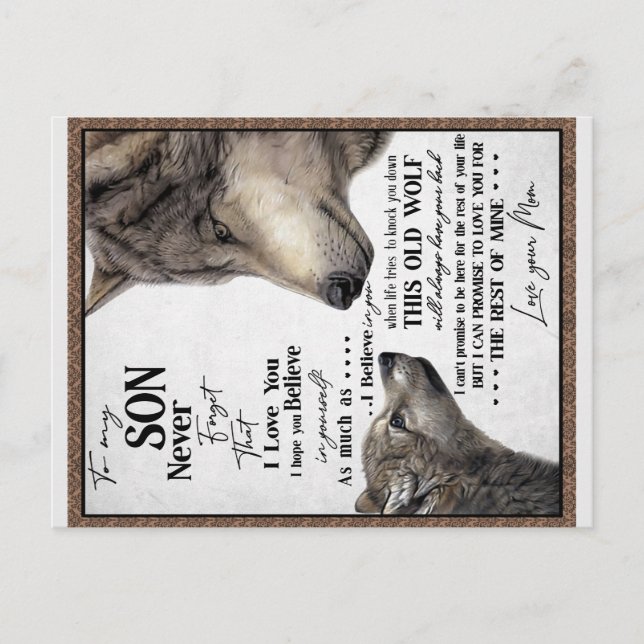 Till min son present, mamma och son, kärleksbrev t vykort (Framsida)