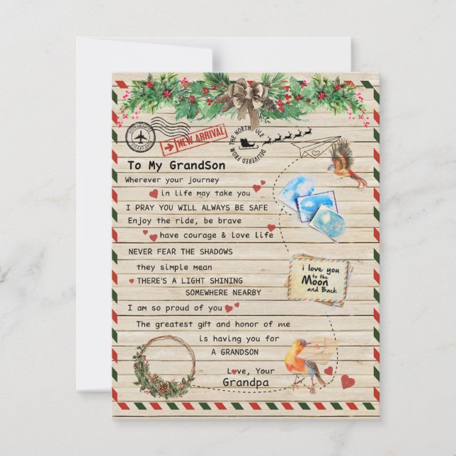 Till min sonson present,sonson och farfar,fågel kä inbjudningar (Framsida)