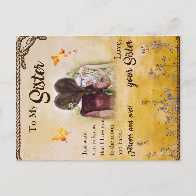 Till min syster Gift,Butterfly Älskare,Blommigt Sy Meddelande Vykort (Framsida)