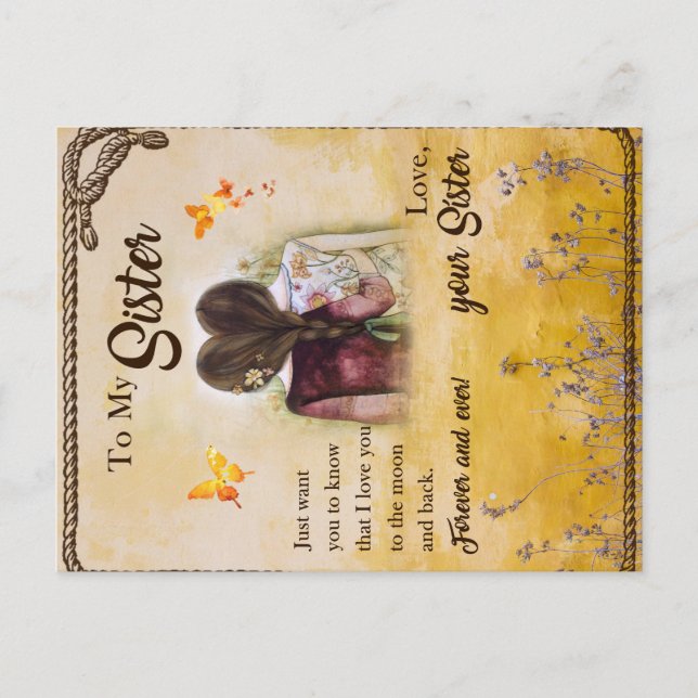 Till Min Syster Present,Fjäril Älskare,Blommiga Sy Vykort (Framsida)