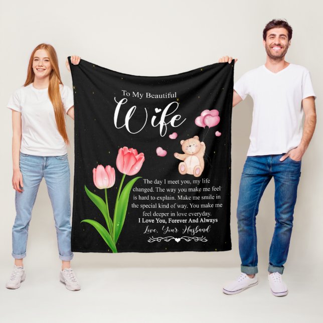 Till min vackra fru från Make Flower Fleecefilt (På plats)