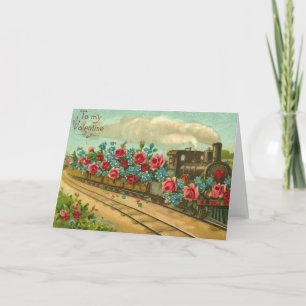 Till min Valentine Blommigt Tåg Helgkort