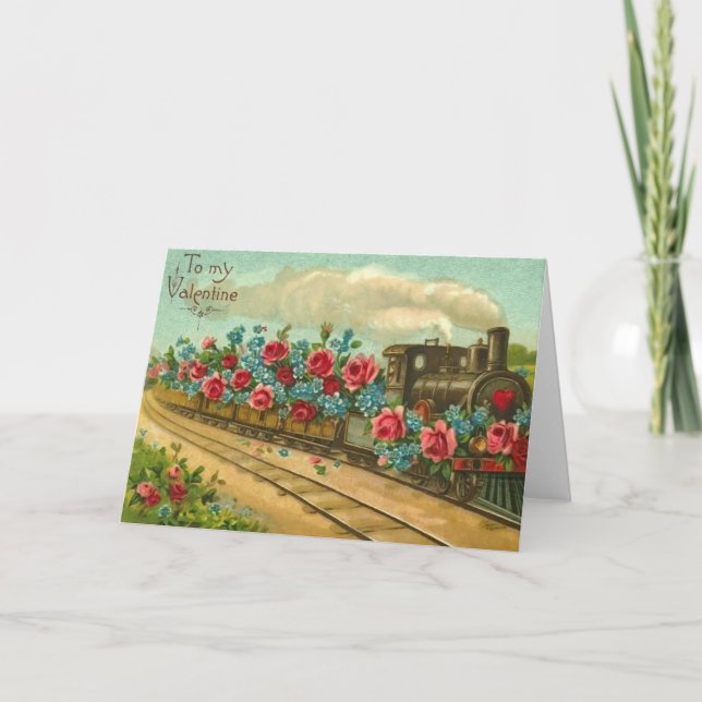 Till min Valentine Blommigt Tåg Helgkort (Framsida)