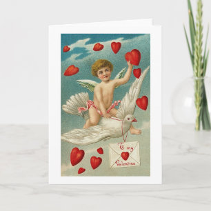 Till min Valentine Cherub och Bird med hjärtan Helgkort