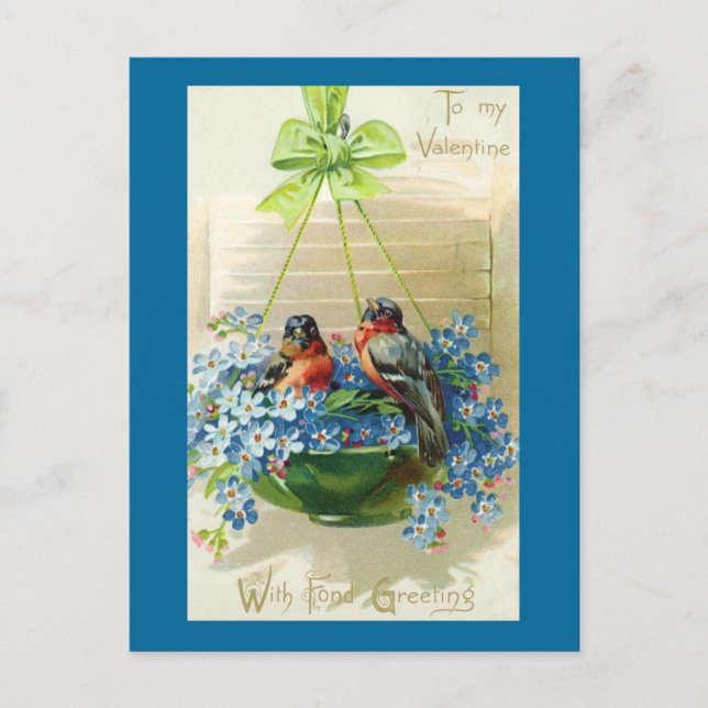 Till mina Valentine Birds i Flowers Helg Vykort (Framsida)