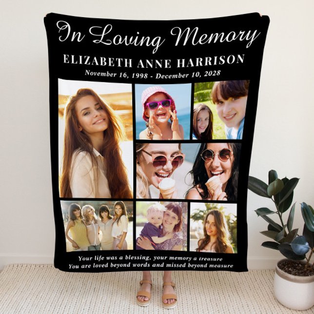 Till minne av 7 Foto Collage Minnesmärke Fleecefilt (Skapare uppladdad)