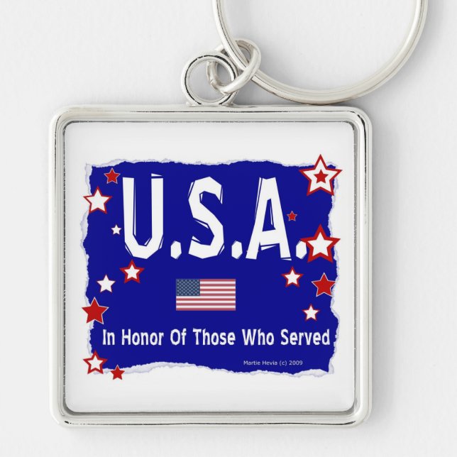Till minne av dem som tjänstgjorde fyrkantig silverfärgad nyckelring (Framsidan)
