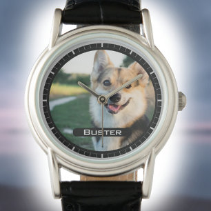 Till minne av ditt husdjur. Husdjursfoto på ett ar Armbandsur