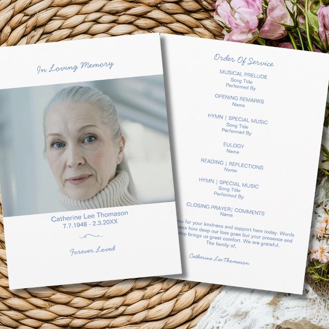 Till minne av Elegant begravningsfoto-program Program (Elegant Funeral Photo Order Of Service Program
)