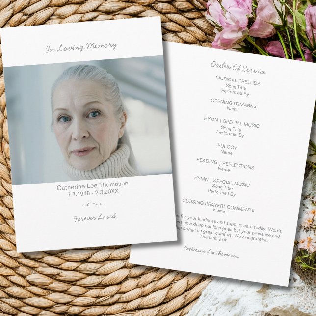 Till minne av Elegant begravningsfoto-program Program (Elegant Funeral Photo Order Of Service Program
)