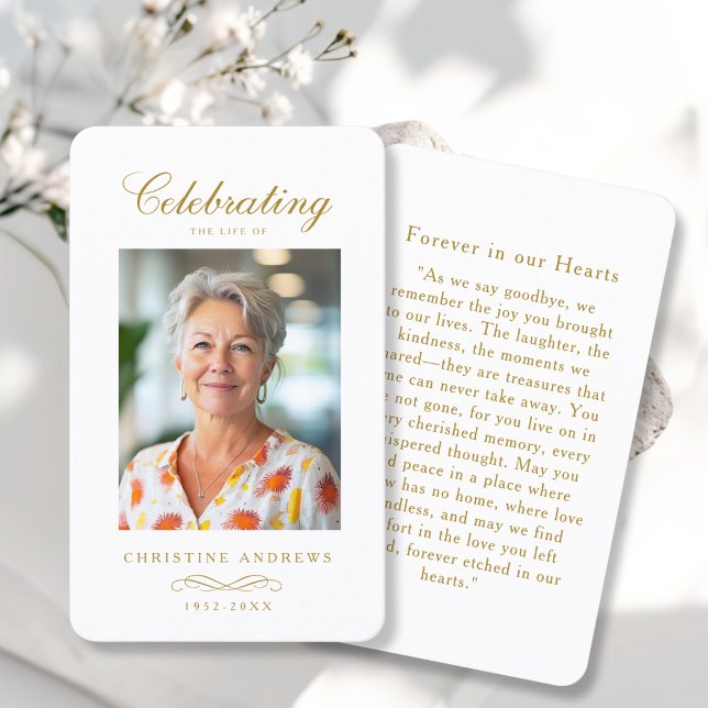 "Till minne av" Elegant vit fotobön  Visitkort ("In loving Memory" Elegant White Photo Prayer Business Card)