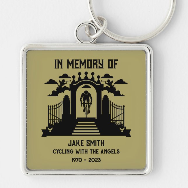 Till minne av en cyklist-begravning fyrkantig silverfärgad nyckelring (Framsidan)