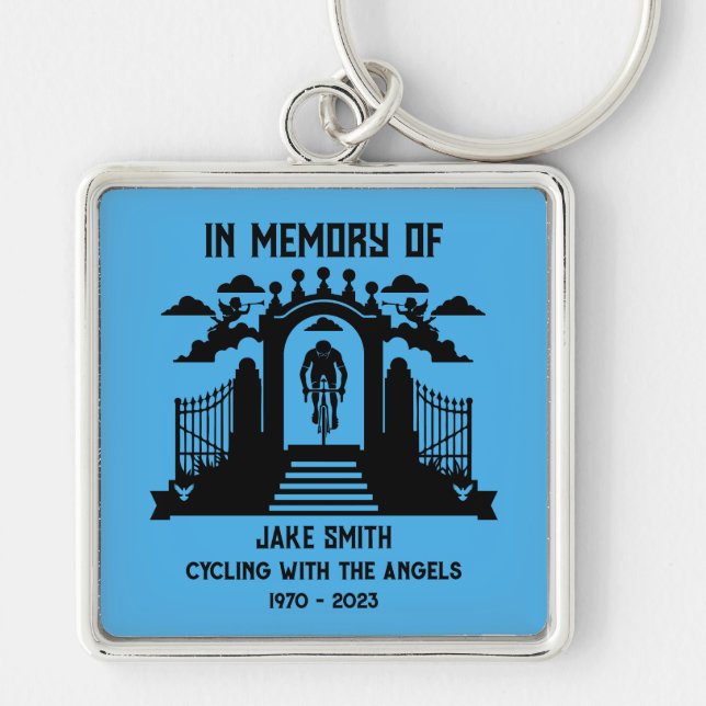 Till minne av en cyklist-begravning fyrkantig silverfärgad nyckelring (Framsidan)