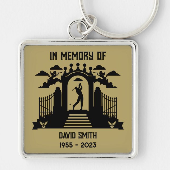 Till minne av en golferbegravning fyrkantig silverfärgad nyckelring (Framsidan)