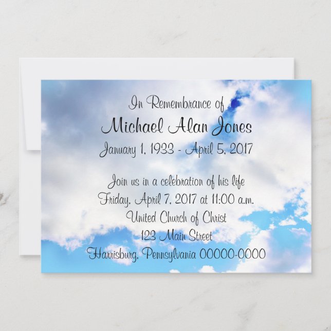 Till minne av meddelandet om minnestjänster inbjudningar (Framsida)