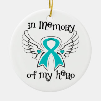 Till minne av min Hero Angel Vingar Ovarian Cancer Julgransprydnad Keramik