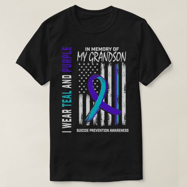 Till minne av min morson Suicide Awareness Prevent T Shirt (Design framsida)