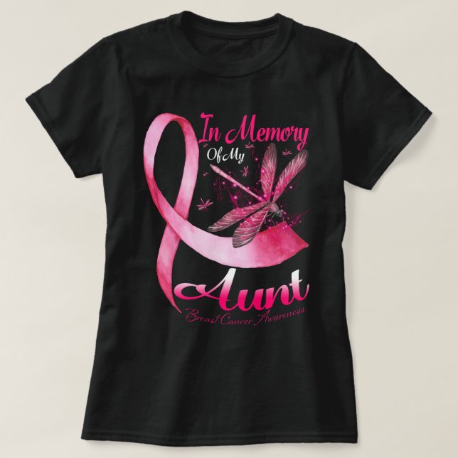 Till minne av min Moster Dragonfly Breast Cancer M T Shirt (Design framsida)