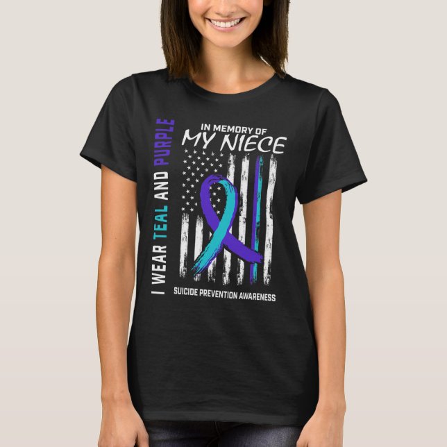 Till minne av min systerdotter Suicide Awareness P T Shirt (Framsida)