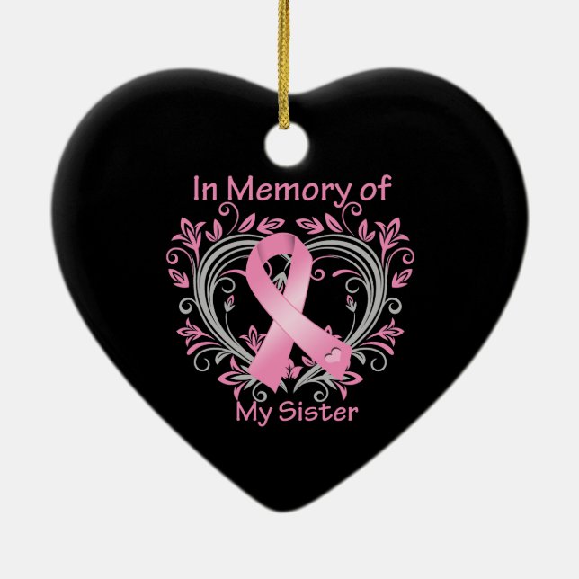 Till minne av mitt systerbröstcancerhjärta julgransprydnad keramik (Baksidan)