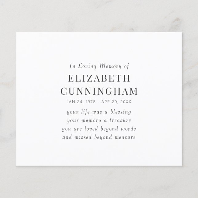 Till minne av, modern enkel minnescitat (Framsida)