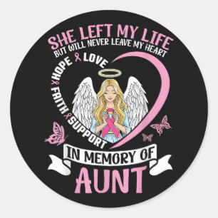Till minne av Moster Breast Cancer Awareness Angel Runt Klistermärke