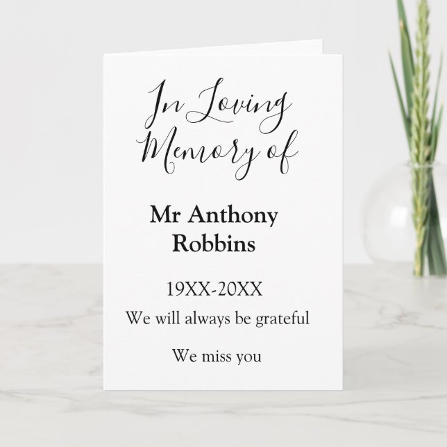 Till minne av namns begravning minnessaker kort (Framsida)