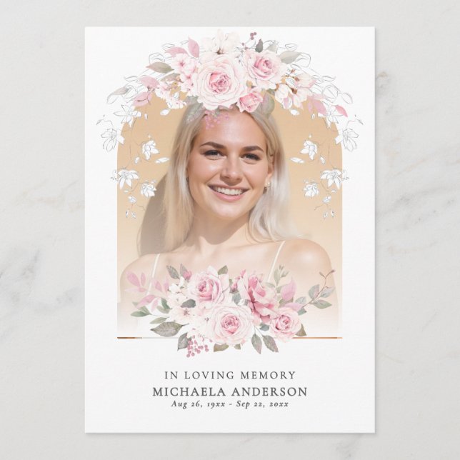 Till minne av Rosa akvarellblommor minneshögtid Program (Framsida)