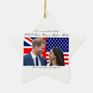 Till minne av Royalet Bröllop Harry och Meghan Julgransprydnad Keramik