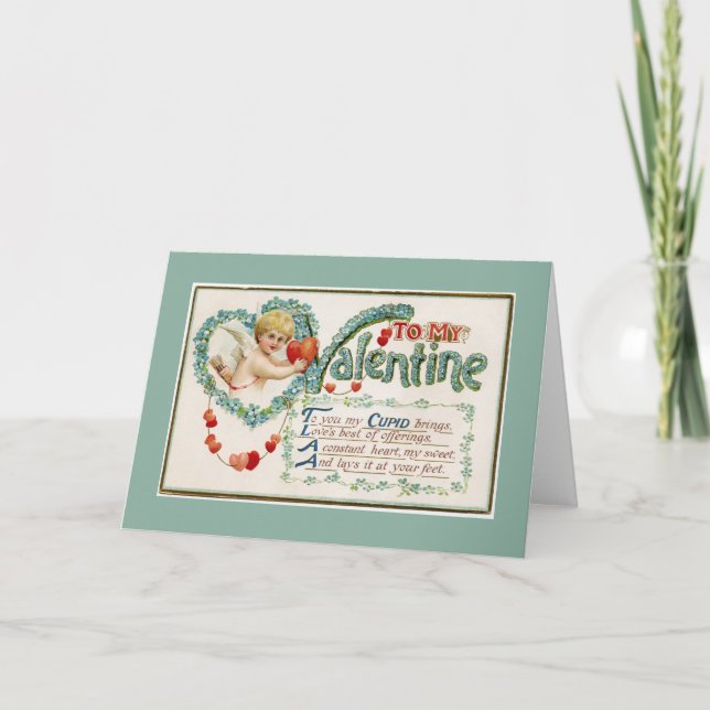 Till mitt Valentine Cupid Blommigt Grönt Greeting  Helgkort (Framsida)