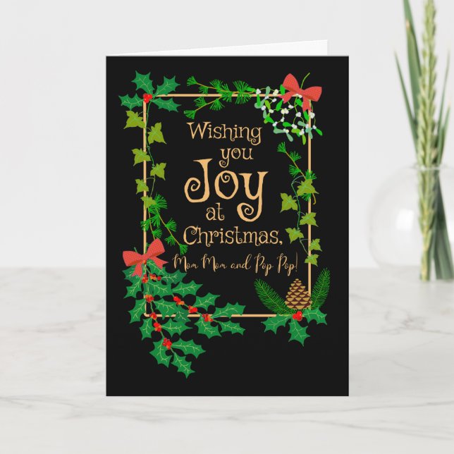 Till morföräldrar: Jul Joy Holly och Mistletoe Kort (Framsida)