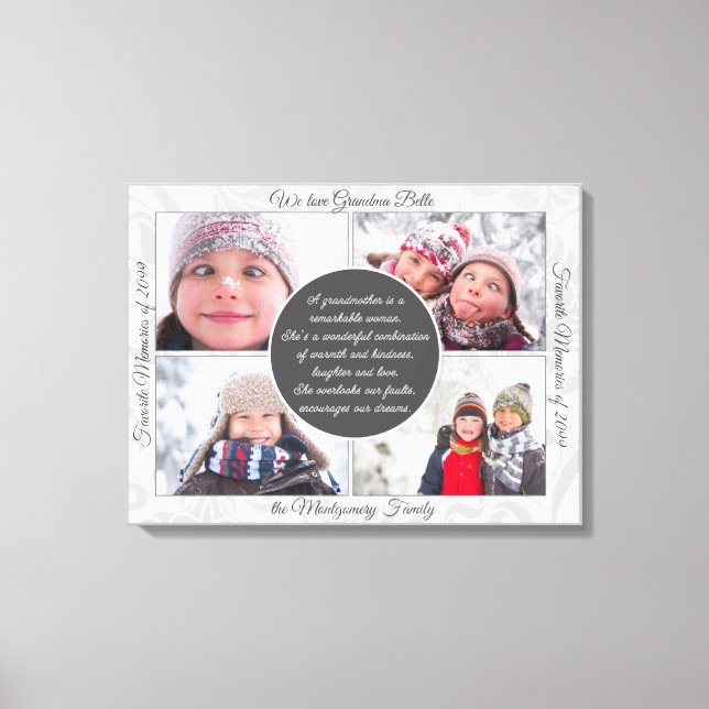till Mormor 4 Foto Namn och Meddelande Kärleksfull Canvastryck (Framsida)