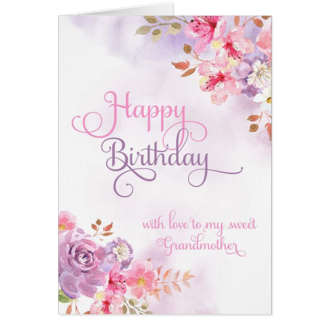 Till mormor, vattenfärg i Grattis på födelsedagen Hälsningskort (Framsidan)