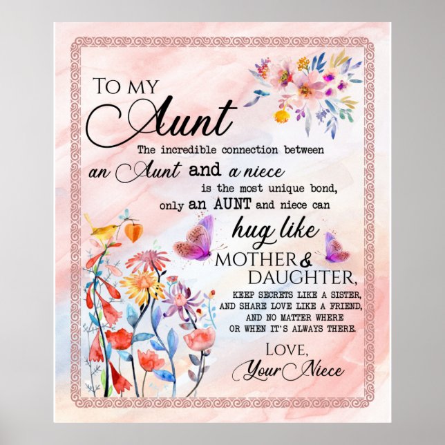 Till Moster från Niece Flower Älskare Gift Poster (Framsidan)