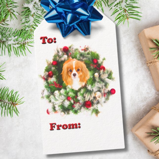 Till och från Cavalier King Charles kranspresentko Presentetikett (Skapare uppladdad)