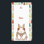 Till och från Woodland Forest Bunny Rabbit Jul Fraktsedel<br><div class="desc">Fira den magiska och festliga julhelgen med vår märkre för julklapp. Utformningen har en handdragen skogsskövling på kanin som bär öron och en vinterscarf. En ljusmint grönt och ett modernt färgstarkt julgran ram skapar ett modernt och trendig utseende. Anpassad med ditt monogram först. Alla illustrationer som finns i denna söta...</div>