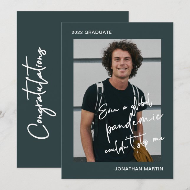 Till och med en pandemi, en fotoblå Studentfest Inbjudningar (Fram/baksida)