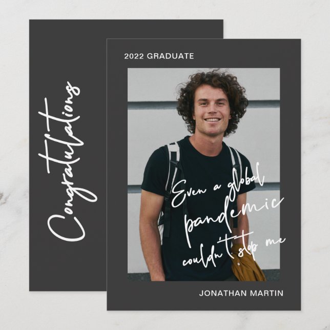 Till och med en pandemi en fotoGrått-Studentfest Inbjudningar (Fram/baksida)