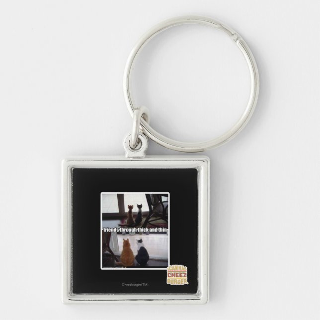 Till och med tjockt och tunt fyrkantig silverfärgad nyckelring (Framsidan)