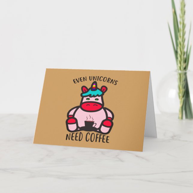 Till och med Unicorns behöver kaffefinnig Rosa Uni Kort (Framsida)
