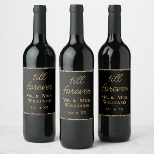 Till överst Mr. och Mrs. Black Guld Kant Bröllop Vinflaska Etikett
