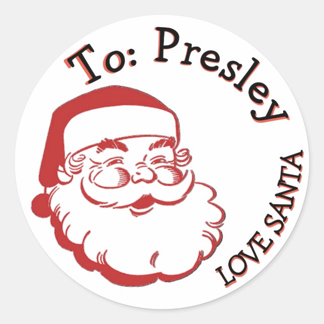 TILL PRESLEY FRÅN SANTA JULKLAPP ETIKETTER (Framsida)