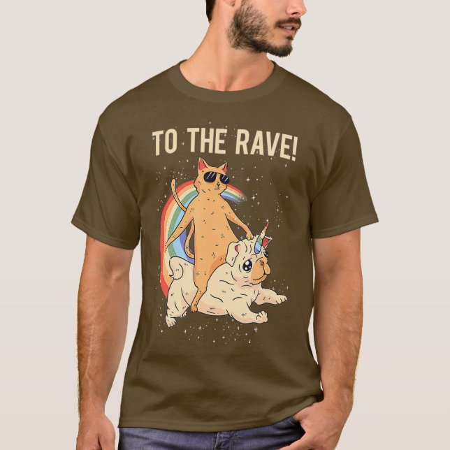 till Rave EDM Cat Hund Techno DJ Rave Party T Shirt (Framsida)