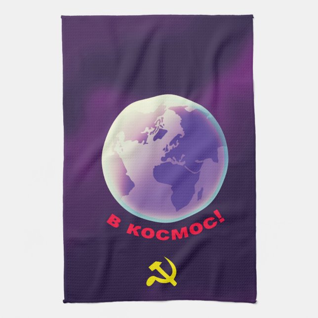 till rymden! in i rymden! Sovjetisk rymdkonst. Kökshandduk (Vertikal)