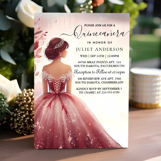 Till Silver Plum Snöre Gown Boho Burgundy Quincean Inbjudningar (Skapare uppladdad)