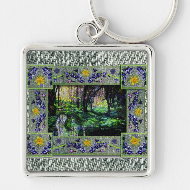 Till Skogen Fyrkantig Silverfärgad Nyckelring (Framsidan)