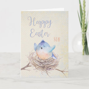 Till Son Glad påsk Blue Bird i Nest Helgkort