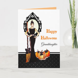 Till sondotter på Halloween-häxa med kvast Kort